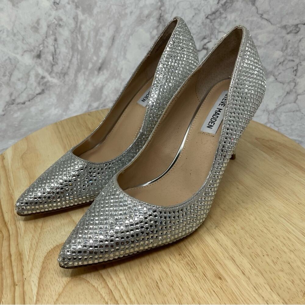 Steve Madden Laveda Pointed Toe Embellished Crystal Pumps‎ Glitter Sz 7